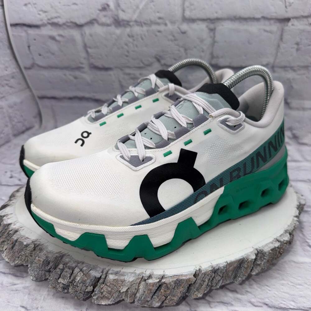 On Cloudmonster Hyper Womens 8.5 White Green Running Shoes EUC 3WE10120902